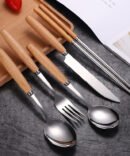Stainless steel knife, fork and spoon With Beech Wood Handle